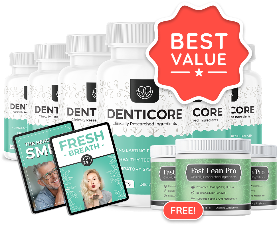DentiCore 6 bottle best value package with free bonuses and free shipping